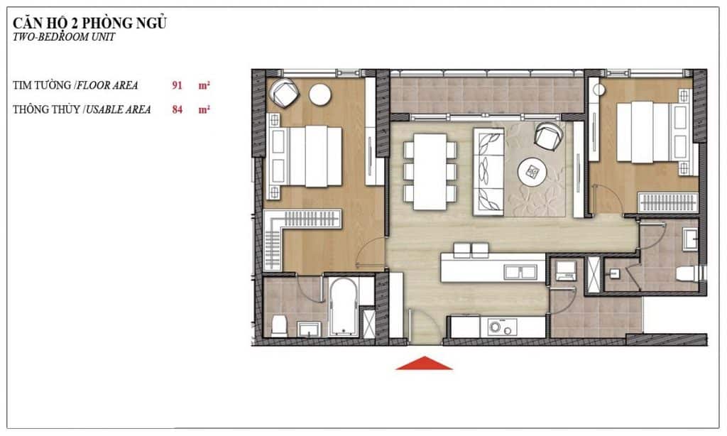 Cho thuê căn hộ Đảo Kim Cương 2 phòng ngủ lầu thấp có nội thất view hồ bơi