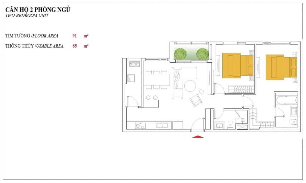 Căn hộ bán Đảo Kim Cương 2 phòng ngủ lầu cao nội thất full view sông – L81