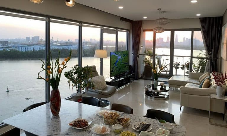 Căn hộ bán Đảo Kim Cương 4 phòng ngủ lầu cao nội thất cao cấp view sông